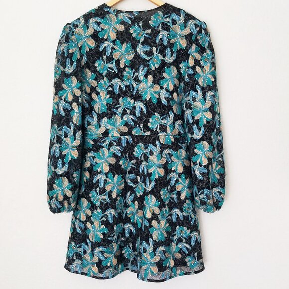 Sandro Bleen Faux-Wrap Mini Tulle Dress Embroidered Sequins EU 42, US 10-12 $445 - Picture 8 of 16